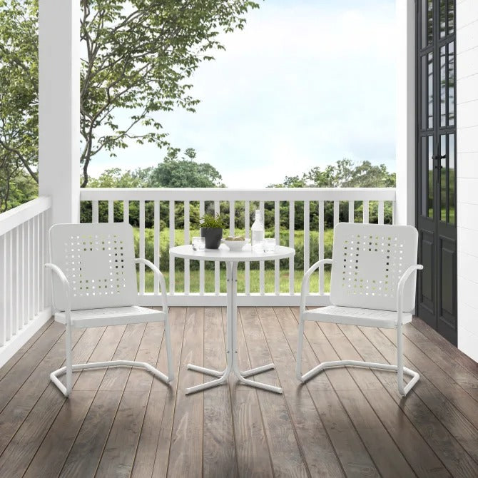 Crosley Furniture Bates 3 PC Outdoor Bistro Set in White Gloss Color