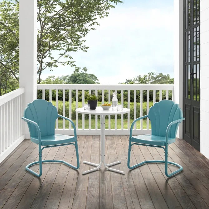 Crosley Furniture Tulip 3 PC Outdoor Bistro Set in Pastel Blue Satin Color