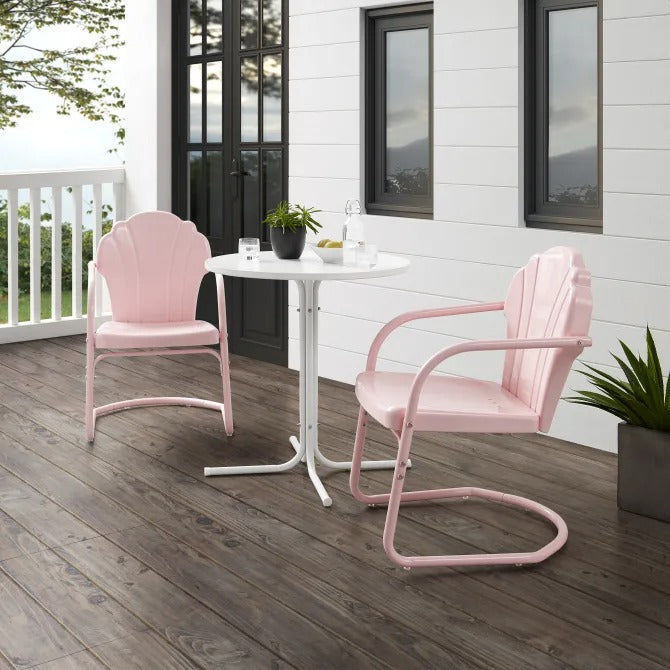 Crosley Furniture Tulip 3 PC Outdoor Bistro Set in Pastel Pink Gloss Color