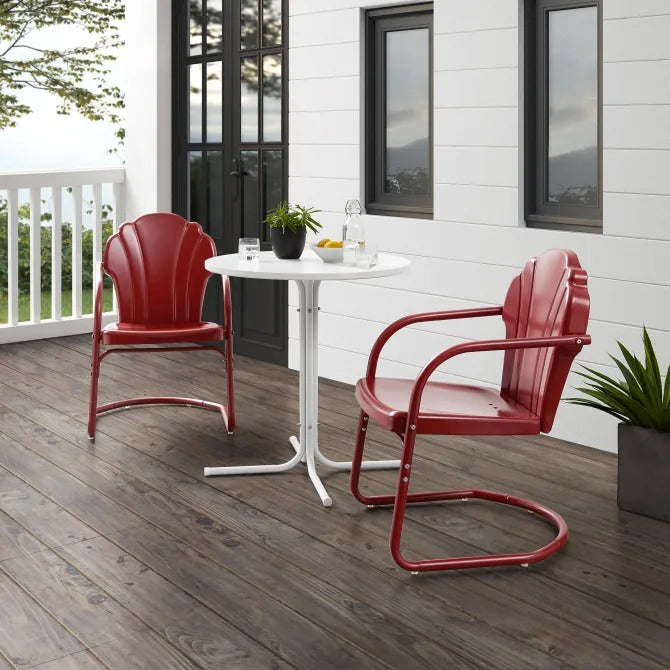 Crosley Furniture Tulip 3 PC Outdoor Bistro Set in Dark Red Satin Color