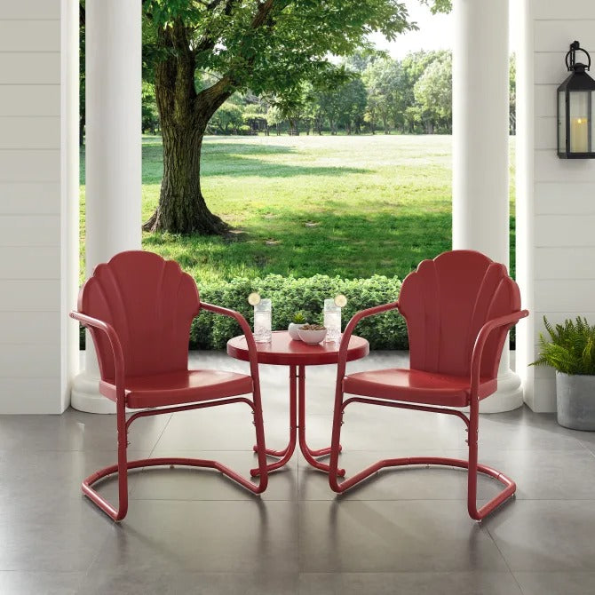 Crosley Furniture Tulip 3 PC Outdoor Chat Set in Dark Red Satin Color
