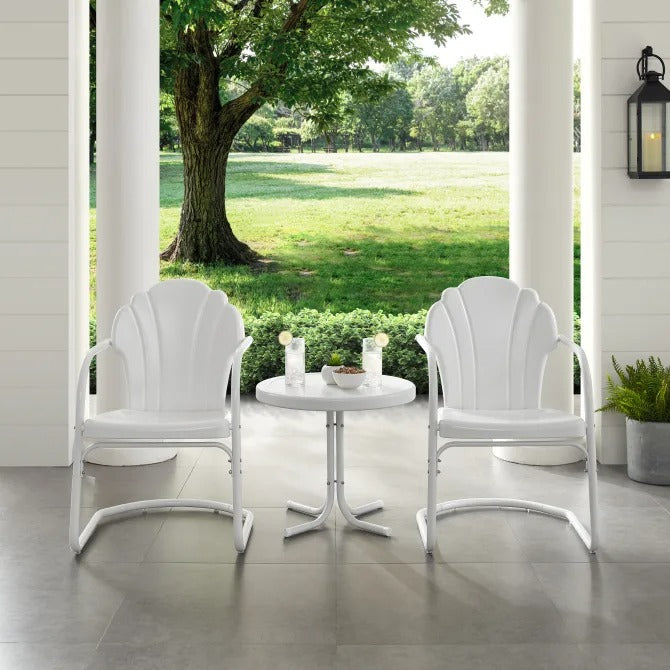 Crosley Furniture Tulip 3 PC Outdoor Chat Set in White Satin Color