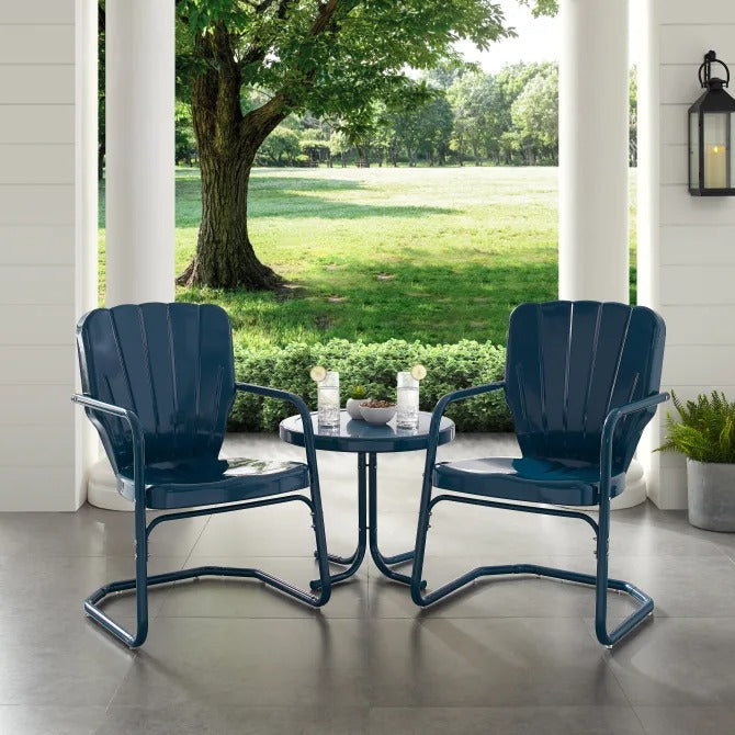 Crosley Furniture Ridgeland 3 PC Outdoor Chat Set in Navy Gloss Color