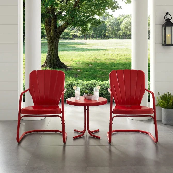 Crosley Furniture Ridgeland 3 PC Outdoor Chat Set in Bright Red Gloss Color
