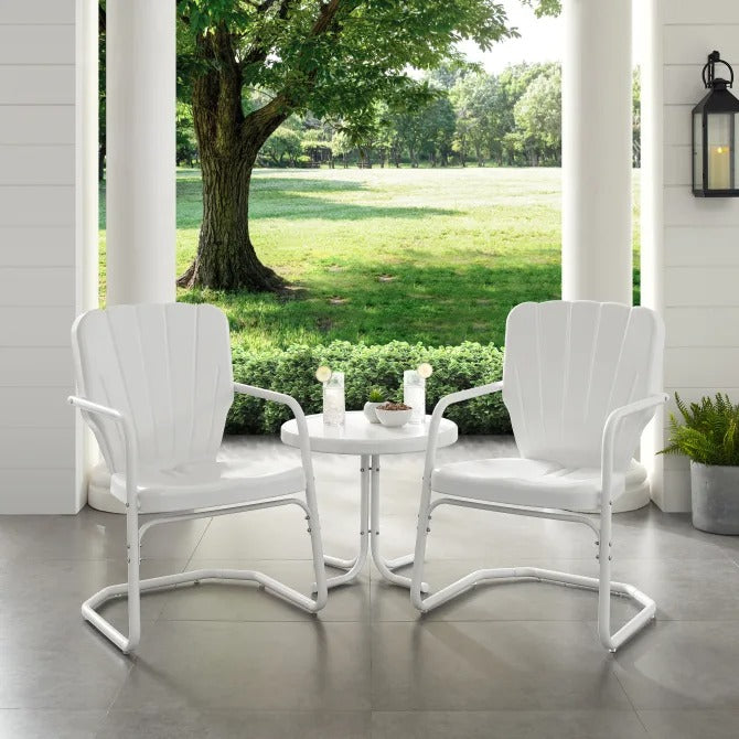 Crosley Furniture Ridgeland 3 PC Outdoor Chat Set in White Gloss Color