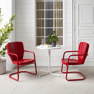 Crosley Furniture Ridgeland 3 PC Outdoor Bistro Set in Bright Red Gloss Color