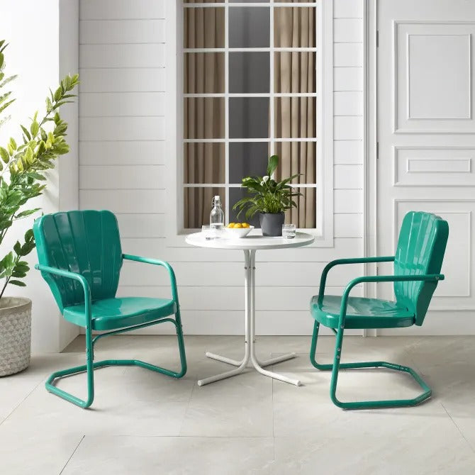 Crosley Furniture Ridgeland 3 PC Outdoor Bistro Set in Turquoise Gloss Color
