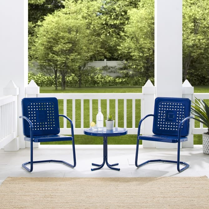 Crosley Furniture Bates 3 PC Outdoor Chair Set in Bright Navy Gloss Color