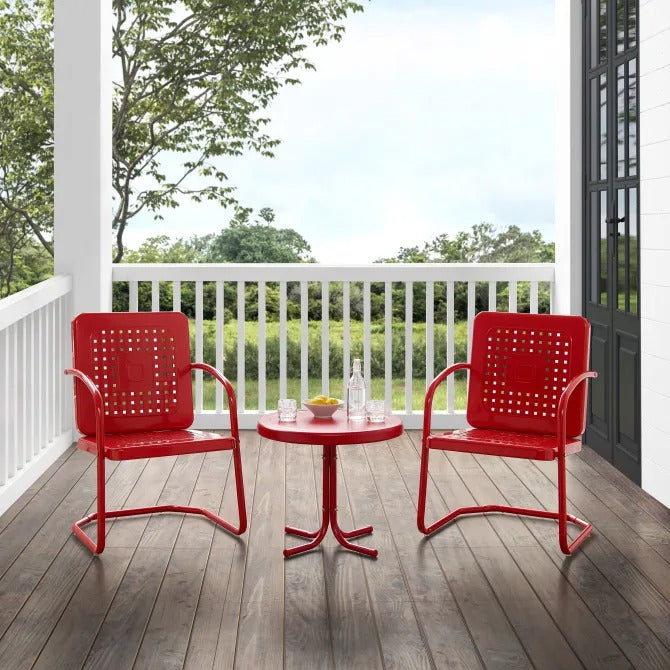 Crosley Furniture Bates 3 PC Outdoor Chair Set in Bright Red Gloss Color