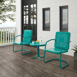 Crosley Furniture Bates 3 PC Outdoor Chair Set in Turquoise Gloss Color