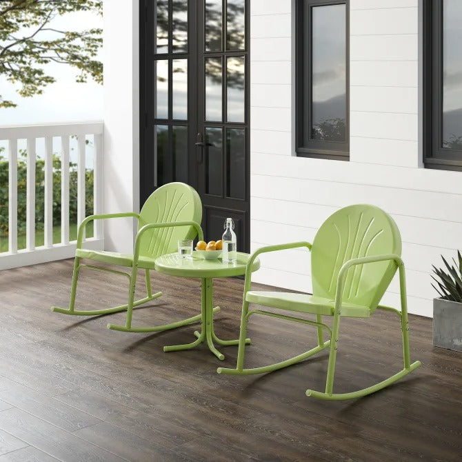 Crosley Furniture Griffith 3 PC Outdoor Rocking Chair Set in Key lime Gloss Color