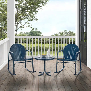 Crosley Furniture Griffith 3 PC Outdoor Rocking Chair Set in Navy Gloss Color