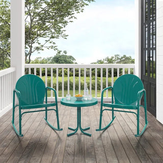 Crosley Furniture Griffith 3 PC Outdoor Rocking Chair Set in Turquoise Gloss Color