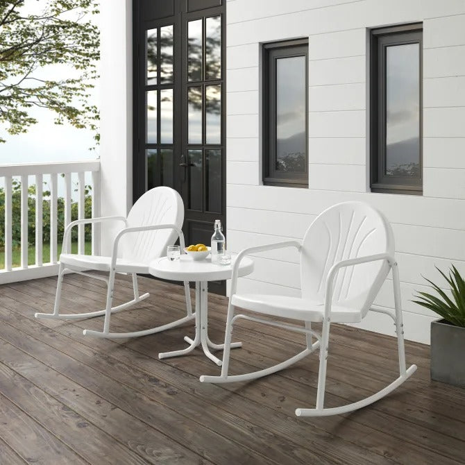 Crosley Furniture Griffith 3 PC Outdoor Rocking Chair Set in White Gloss Color