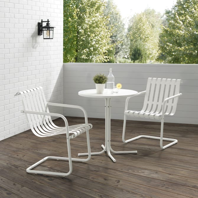 Crosley Brands Gracie 3Pc Outdoor Metal Bistro Set White Satin/White Satin - Bistro Table & 2 Armchairs