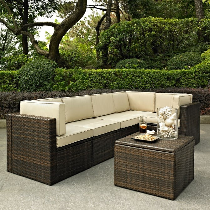 Crosley Furniture Palm Harbor 6-Piece Outdoor Wicker Sectional Set in Sand and Brown Color