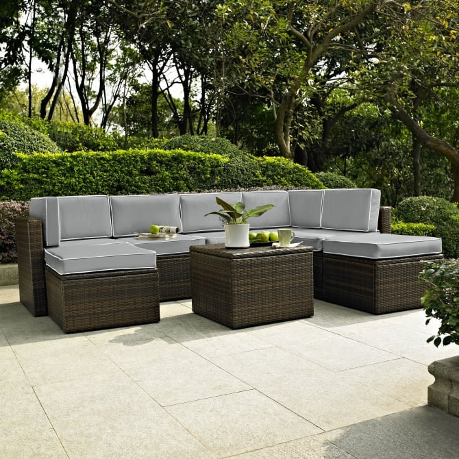 Crosley Furniture Palm Harbor 8-Piece Outdoor Wicker Sectional Set in Gray and Brown Color