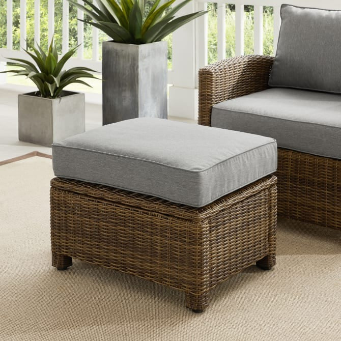 Crosley Furniture Bradenton KO70014WB-GY Outdoor Wicker Ottoman in Gray Color