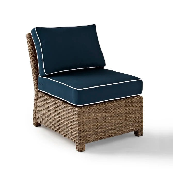 Crosley Furniture Bradenton Outdoor Wicker Sectional Center Chair in Navy and Weathered Brown Color