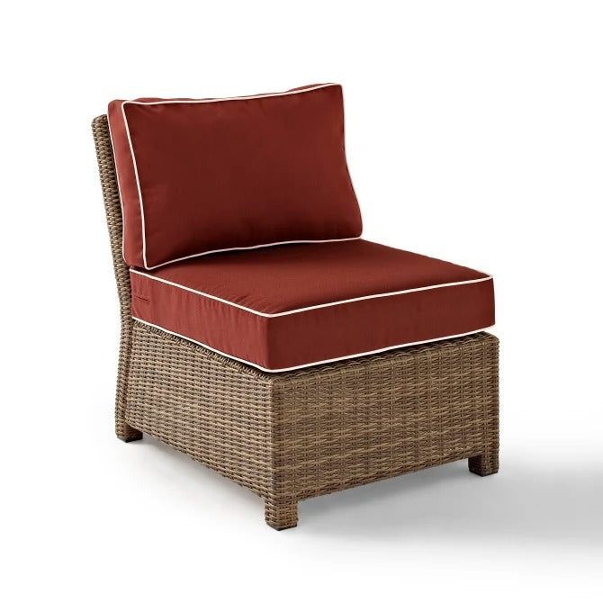 Crosley Furniture Bradenton Outdoor Wicker Sectional Center Chair in Sangria and Weathered Brown Color
