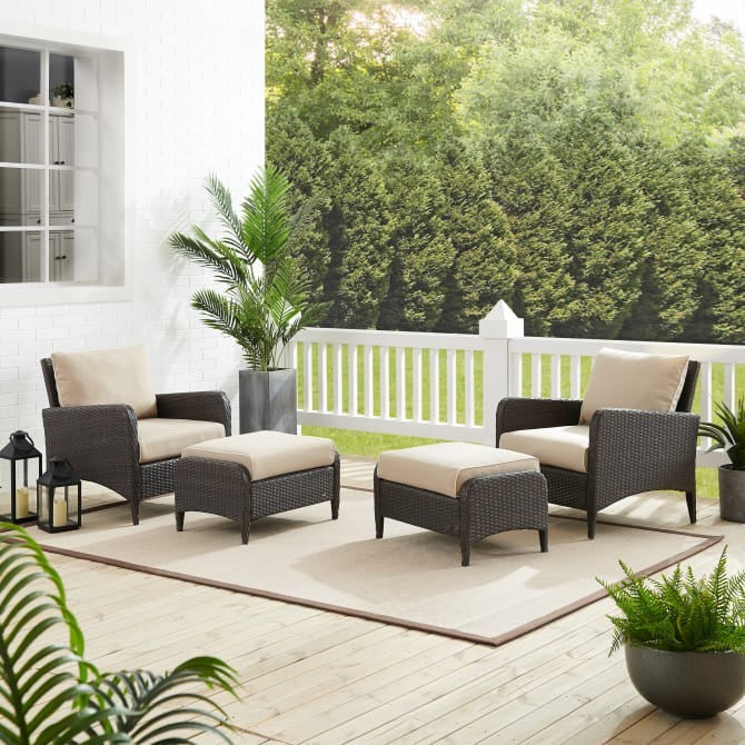 Crosley Furniture Kiawah 4-Piece Outdoor Wicker Chat Set in Sand and Brown Color