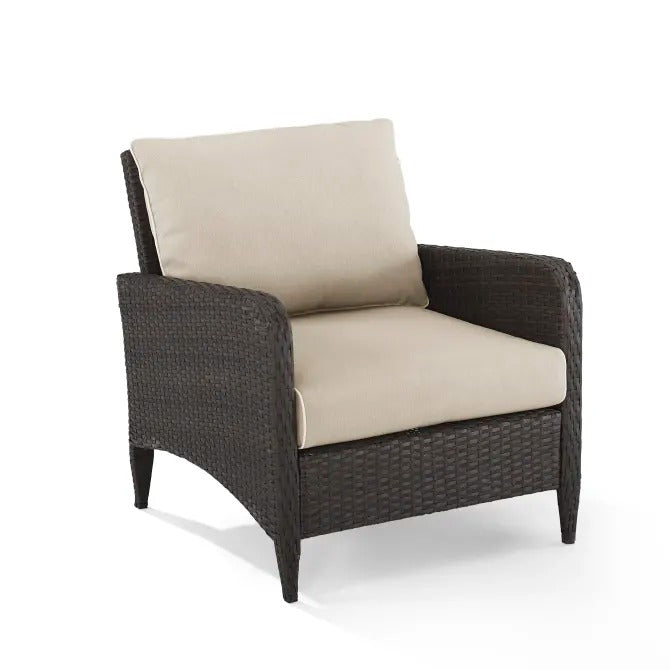 Crosley Furniture Kiawah Outdoor Wicker Arm Chair in Sand and Brown Color
