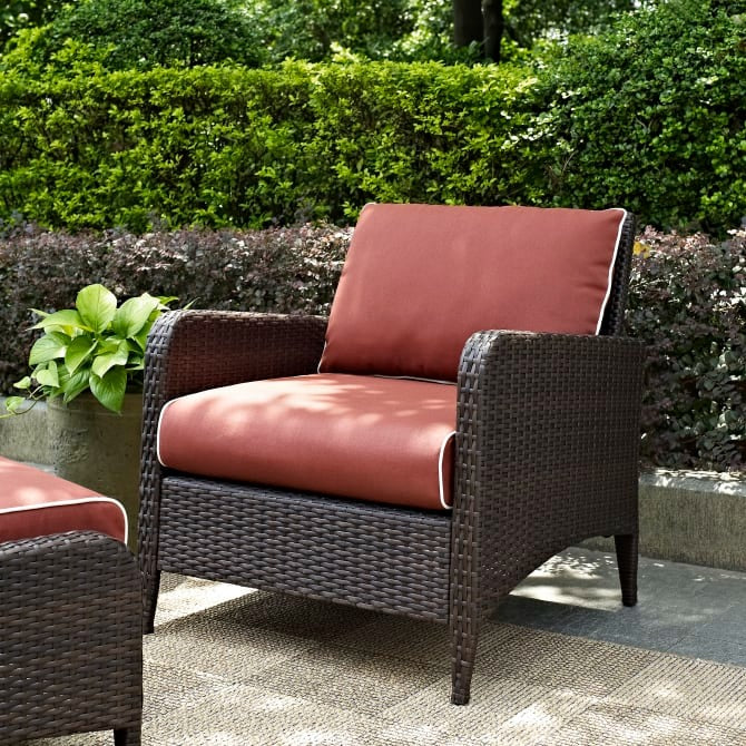 Crosley Furniture Kiawah Outdoor Wicker Arm Chair in Sangria and Brown Color