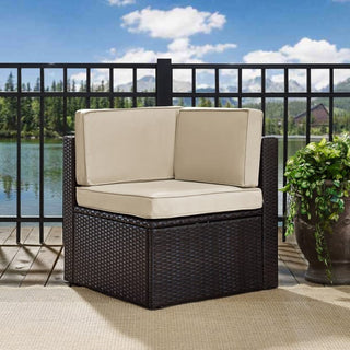 Crosley Furniture Palm Harbor Outdoor Wicker Corner Chair in Sand and Brown Color
