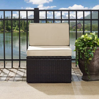 Crosley Furniture Palm Harbor Outdoor Wicker Center Chair in Sand and Brown Color