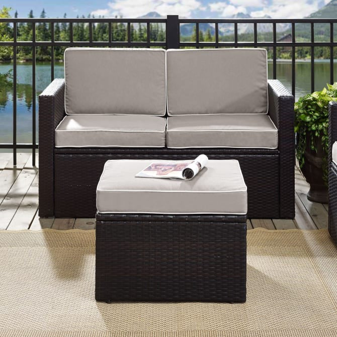 Crosley Furniture Palm Harbor Outdoor Wicker Ottoman in Gray and Brown Color