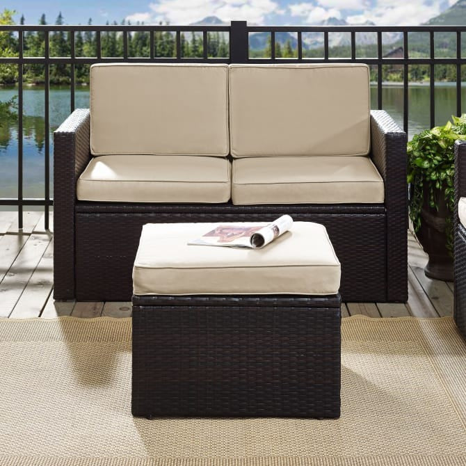Crosley Furniture Palm Harbor Outdoor Wicker Ottoman in Gray and Brown Color