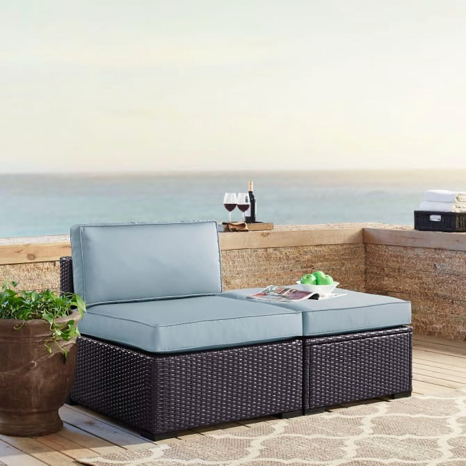 Crosley Furniture Biscayne Outdoor Wicker Armless Chair in Mist and Brown Color