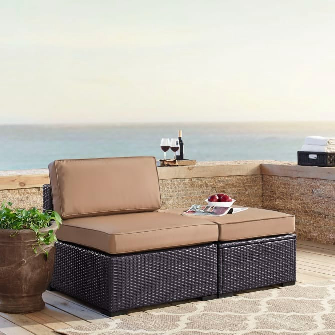 Crosley Furniture Biscayne Outdoor Wicker Armless Chair in Mocha and Brown Color