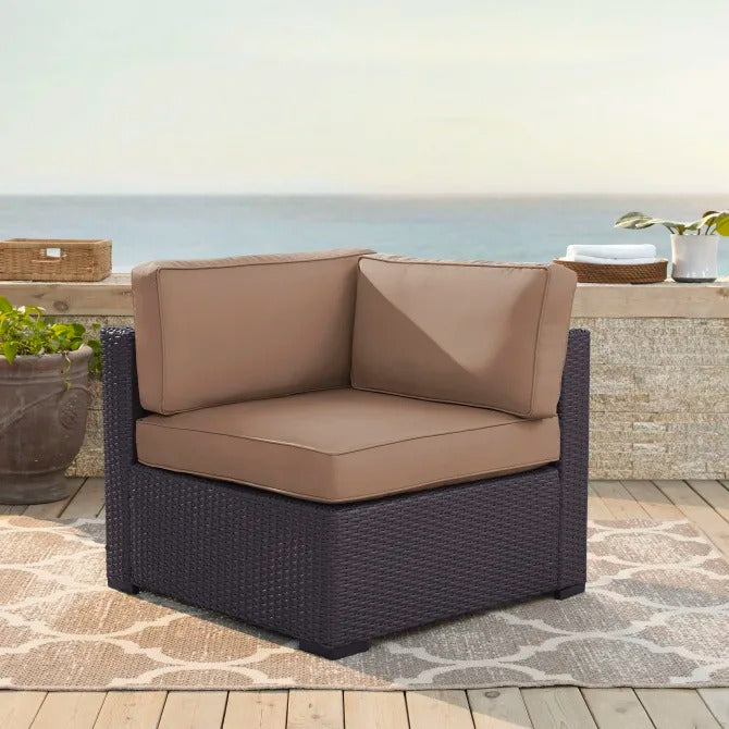 Crosley Furniture Biscayne Outdoor Wicker Corner Chair in Mist and Brown Color