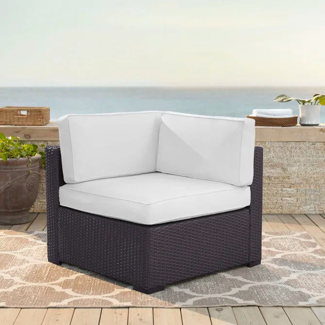 Crosley Furniture Biscayne Outdoor Wicker Corner Chair in White and Brown Color