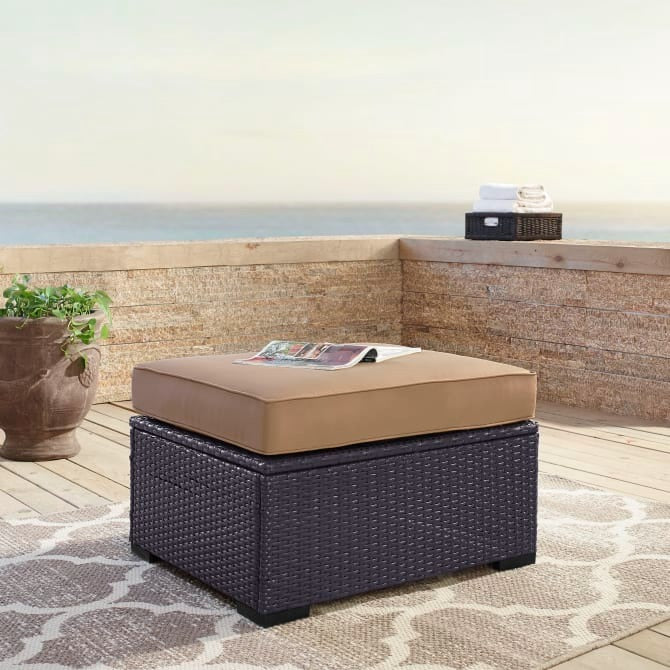 Crosley Furniture Biscayne Outdoor Wicker Ottoman in Mocha and Brown Color