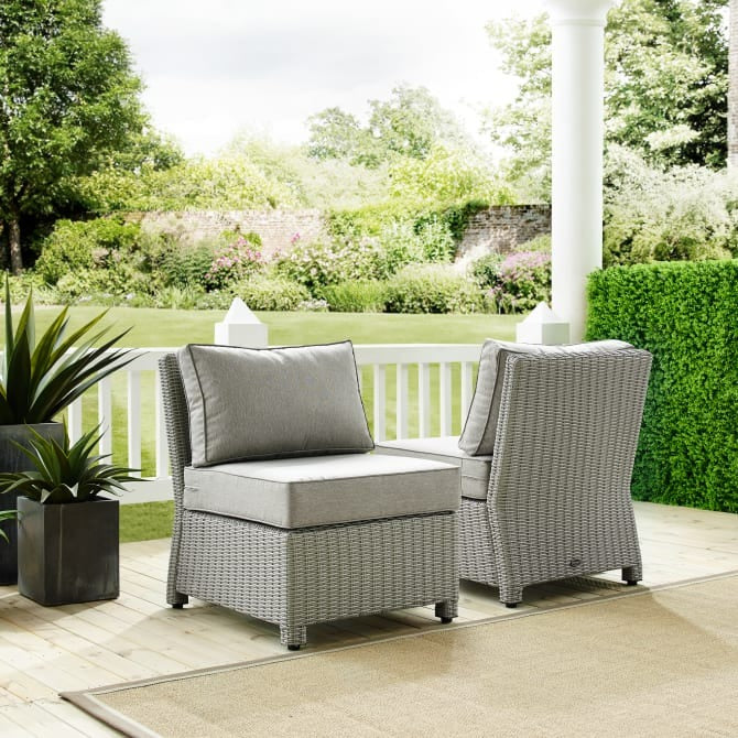 Crosley Furniture Bradenton 2-Piece Outdoor Wicker Armless Chair Set in Gray Color