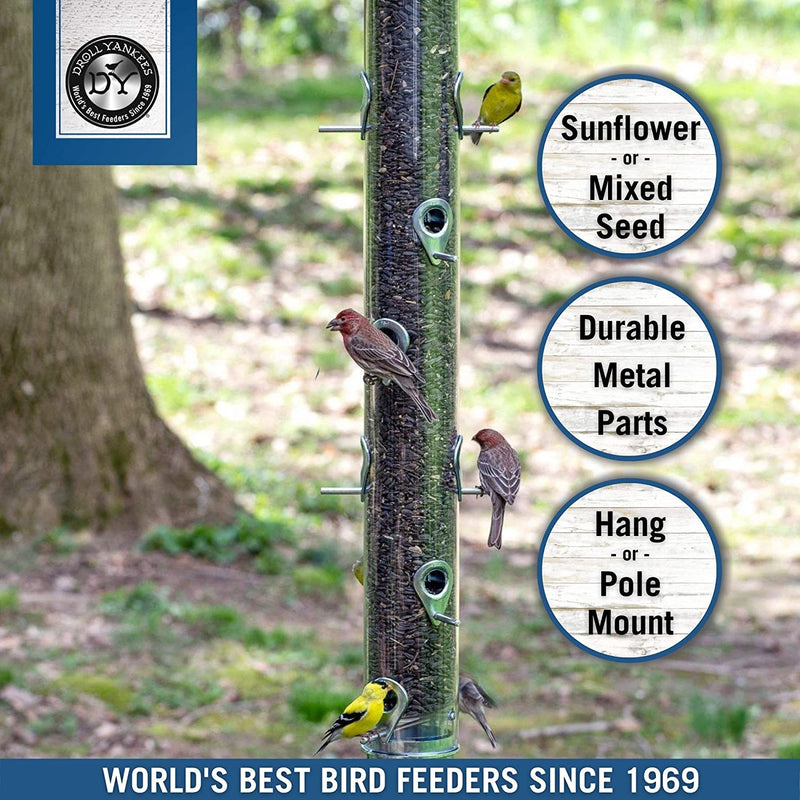 Droll Yankees Classic Sunflower or Mixed Seed Bird Feeder, 30 Inches, 12 Ports, Silver