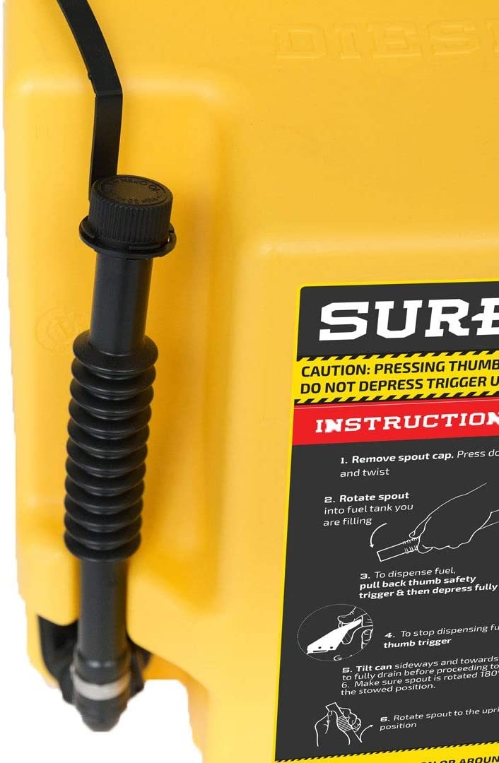 Surecan 5 Gallon 19 Liter Self Venting Diesel Fuel Can w/Rotating Spout, Yellow