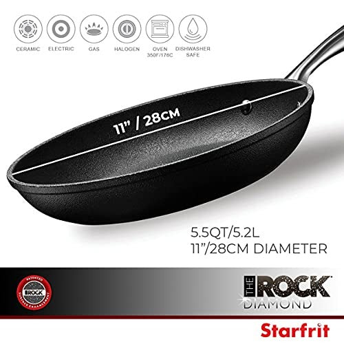 Starfrit 034723-002-0000 The Rock 11-inch Deep Diamond Fry Pan, Black