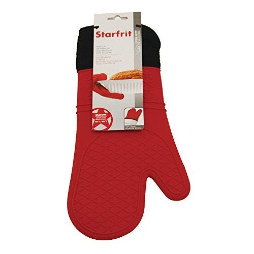 Starfrit 15" Silicone Oven Glove with Cotton Liner, Red/Black