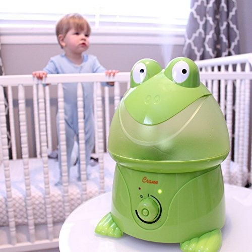 Crane Adorables Ultrasonic Cool Mist Humidifier, Filter Free, 1 Gallon, 500 Sq Ft Coverage, Whisper Quite, Air Humidifier for Plants Home Bedroom Baby Nursery and Office, Frog,Pack of 1,EE-3191