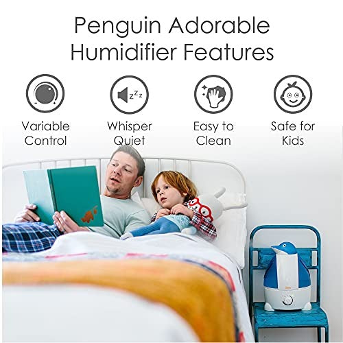 Crane Adorables Ultrasonic Cool Mist Humidifier, Filter Free, 1 Gallon, 500 Sq Ft Coverage, Whisper Quite, Air Humidifier for Plants Home Bedroom Baby Nursery and Office, Penguin,EE-0865