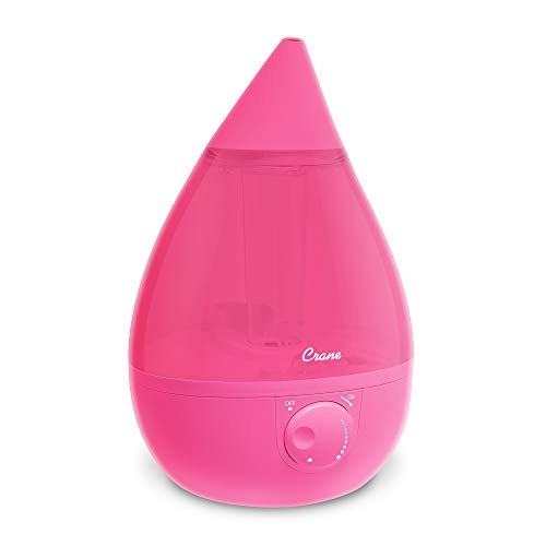 Crane Drop Ultrasonic Cool Mist Humidifier, Filter Free, 1 Gallon, 500 Sq Ft Coverage, Air Humidifier for Plants Home Bedroom Baby Nursery and Office, Pink,1 Count (Pack of 1),EE-5301P