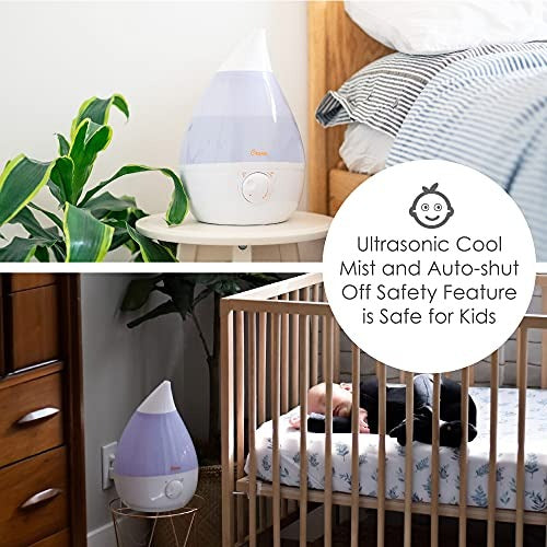 Crane Ultrasonic Cool Mist Humidifier, Filter-Free, 1 Gallon, for Home Bedroom Baby Nursery and Office, White