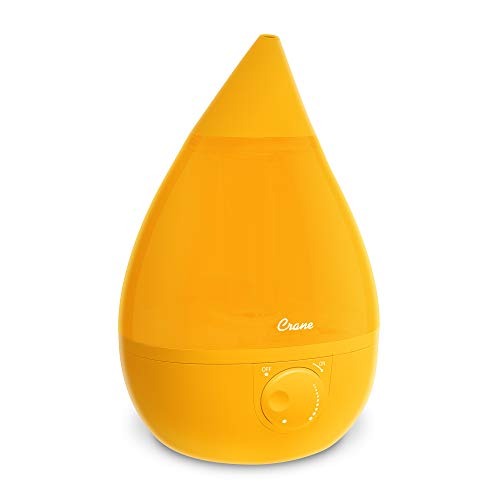 Crane Drop Ultrasonic Cool Mist Humidifier, Filter Free, 1 Gallon, 500 Sq Ft Coverage, Air Humidifier for Plants Home Bedroom Baby Nursery and Office, Orange