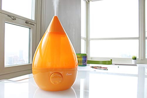Crane Drop Ultrasonic Cool Mist Humidifier, Filter Free, 1 Gallon, 500 Sq Ft Coverage, Air Humidifier for Plants Home Bedroom Baby Nursery and Office, Orange