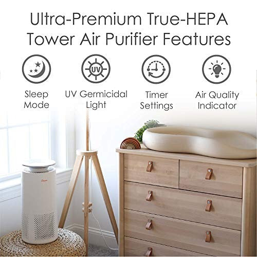 Crane Air Purifier with True HEPA Filter, 500 Sq Feet Coverage, Timer Function, Sleep Mode, Built in Air Quality Monitor, EE-5069