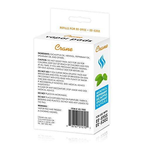 Crane Menthol-Eucalyptus Universal Vapor Pads, 12 Pack, for use Droplets, Corded Inhaler, Warm Mist humidifier