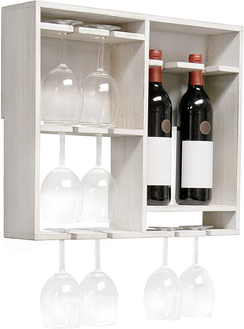 Home Outfitters Wall Mounted Wood Wine Rack Shelf with Glass Holder, 19.7 x 4.4, White Wash